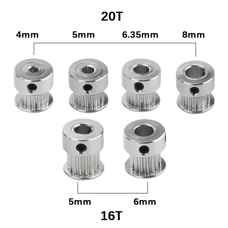 1pc GT2 Timing Pulley 16 Tooth 2GT 20 Teeth Bore 4/5/6.35/8mm Synchronous Wheels Gear Part For Width 6mm 3D Printers Parts