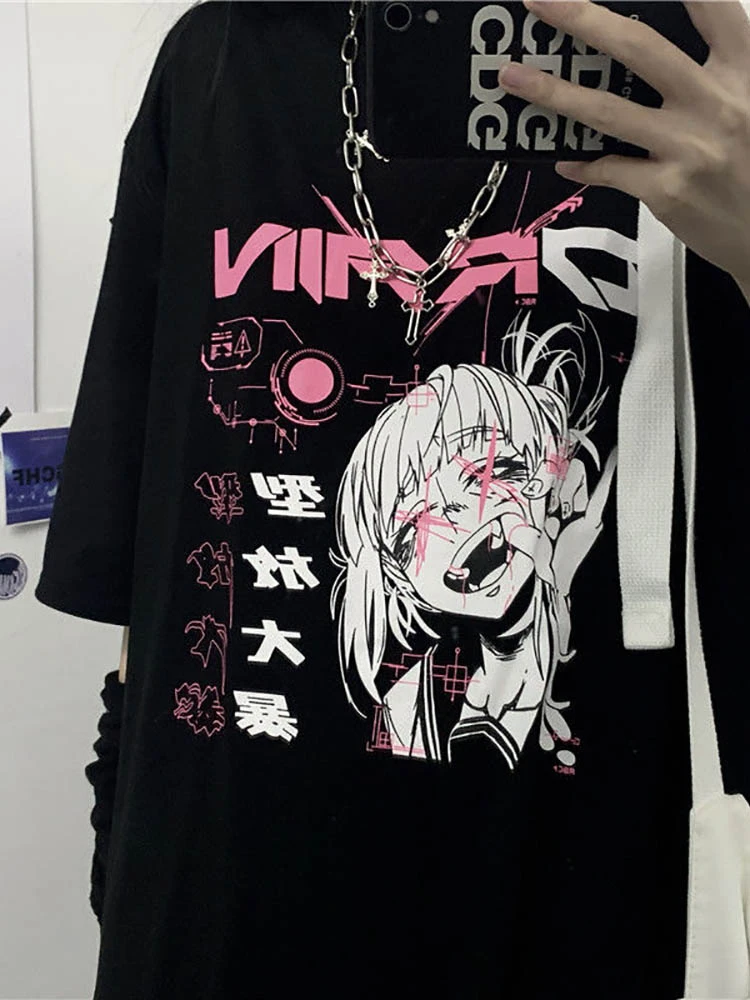 NiceMix vintage anime cartoon t shirt women clothes gothic tshirt streetwear print loose tops Korean summer black t-shirt