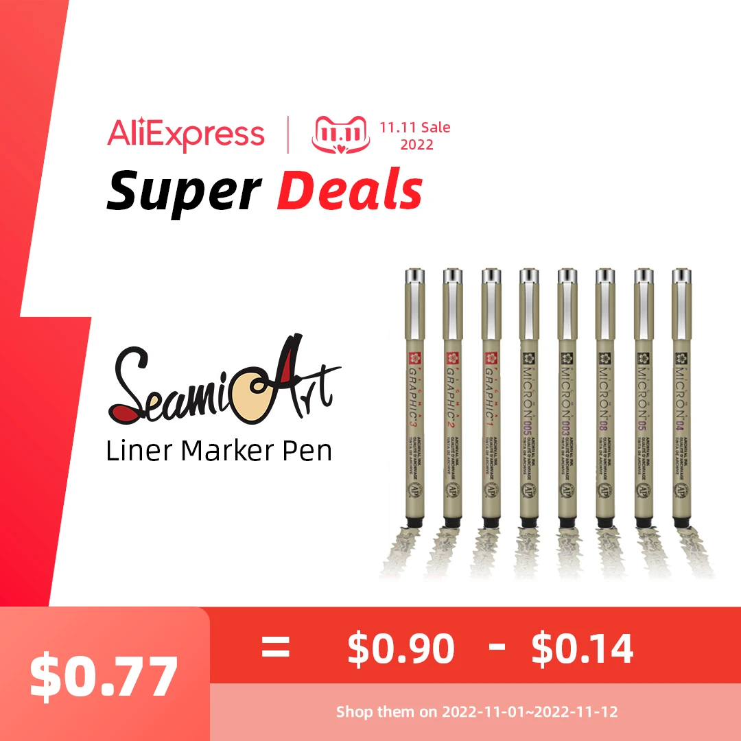 1 Piece Pigment Liner Pigma Pen Micron Marker Pen 0.05 0.1 0.2 0.3 0.4 0.5 0.8 Brush Different Tip Black Fineliner Sketching Pen