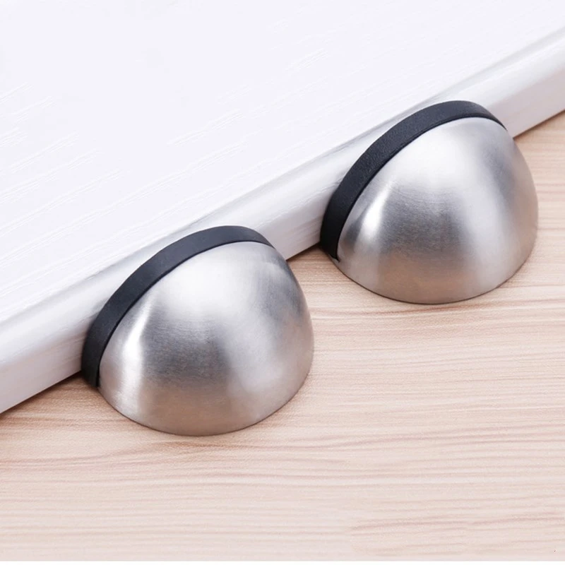 Stainless Steel Rubber Magnetic Door Stopper Non Punching Sticker Hidden Door Holders Floor Mounted Nail-free Door Stops