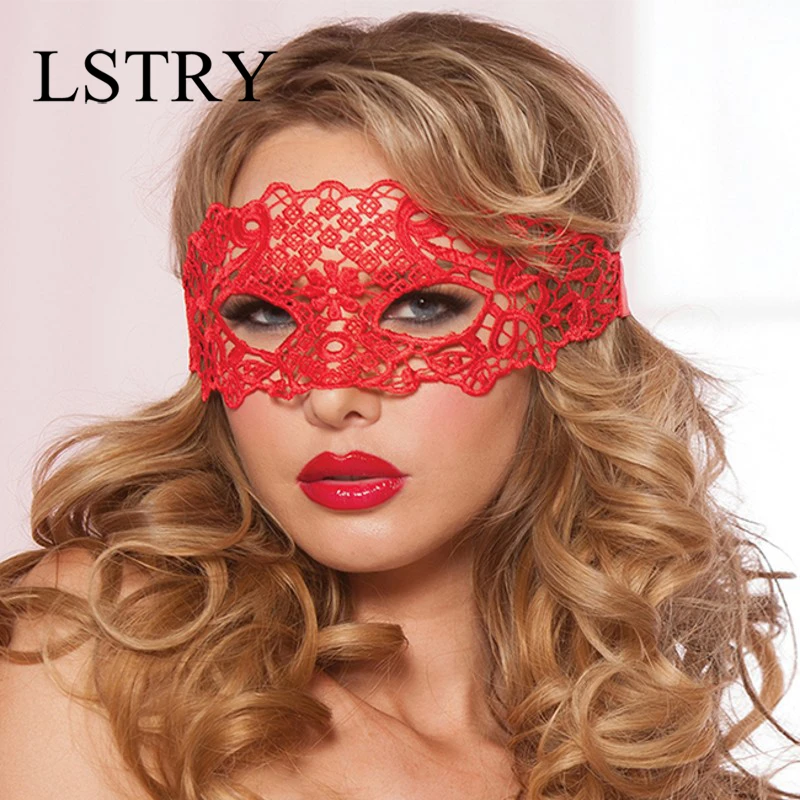 Sexy Dress Porn Lingerie Sexy Black/White/Red Hollow Lace Mask Exotic Erotic Costumes Women Sexy Lingerie Hot Cosplay Masks