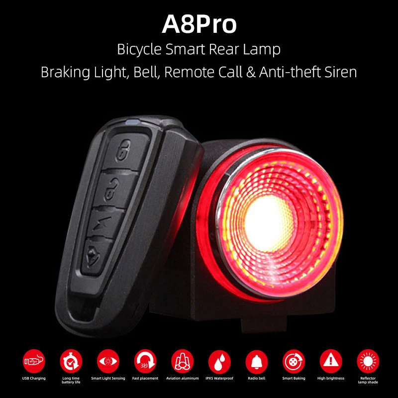 Antusi A8/A6/Q3/Q1 Cycling Warning Lantern Optional Braking Light Anti-theft Alarm Remote Call Wireless Control LED Lantern Sire
