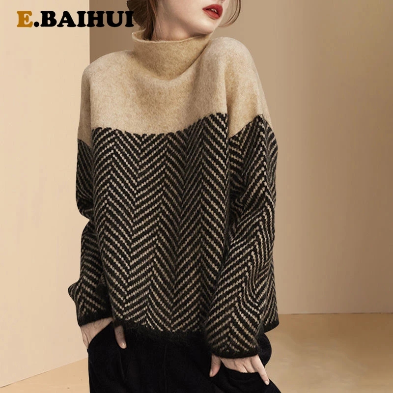 EBAIHUI New 2021 Autumn Spring Knitting Turtleneck Pullovers Loose Sweater Multi Color Bottoming Long Sleeve Minimalism Sweater