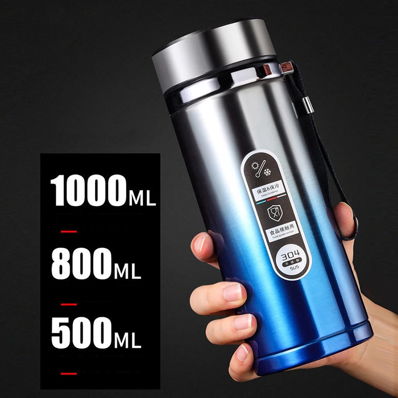 1000ML High Capacity Business Thermos Mug Stainless Steel Tumbler Insulated Water Bottle Vacuum Flask For Office Tea Mugs