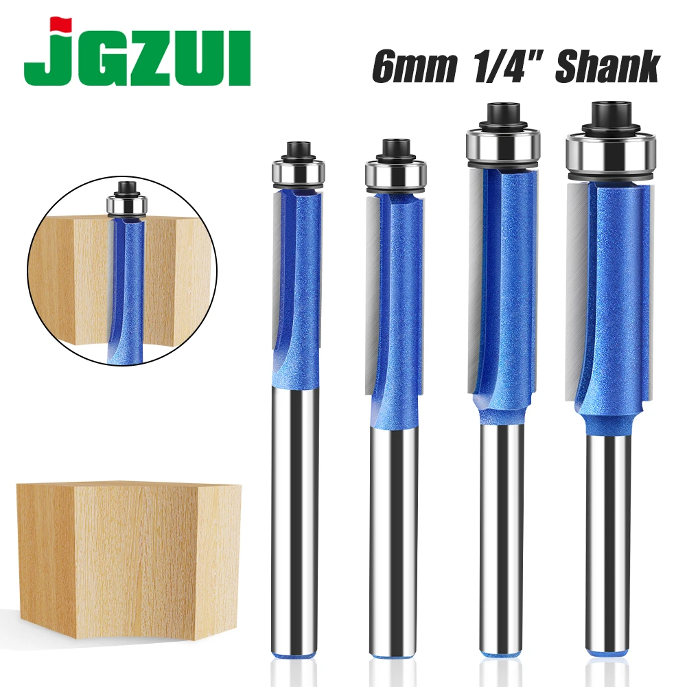 1pc 6mm Shank Trim Router Bit with Bearing for Wood Template Pattern Bit Tungsten Carbide Milling Cutter for Wood