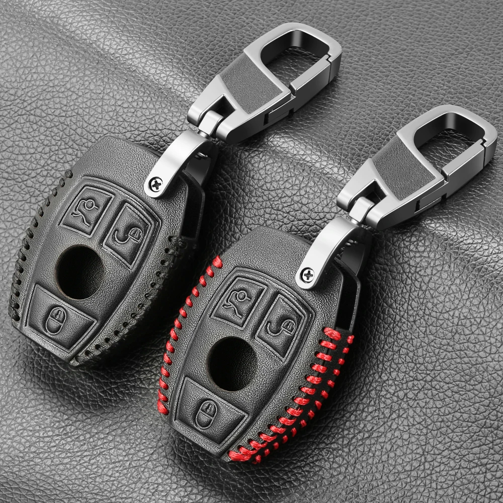 VCiiC Car Key Cases For Mercedes Benz Accessories W203 W210 W211 W124 W205 Smart-3button Genuine leather Key Cover Bag Fob Shell