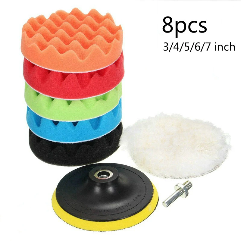 8Pcs/Set Car Polishing Pad 3/4/5/6/7 inch Sponge Buffing Waxing Boat Car Polish Buffer Drill Wheel polisher Removes Scratches