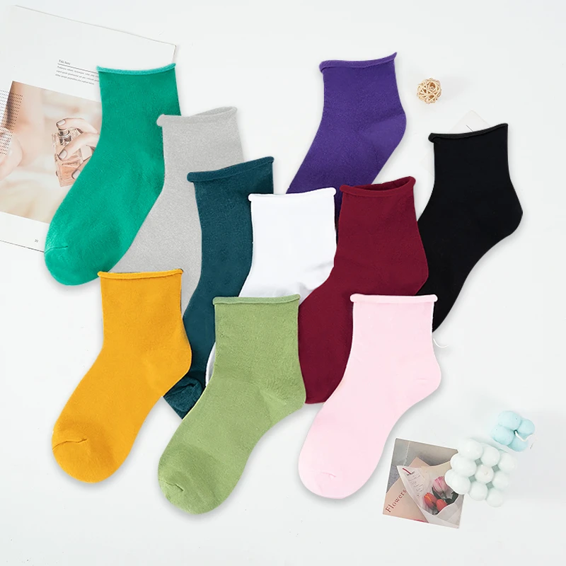 Ins Hot Socks Women Fashion Color Solid Socks Cotton Socks Funny Crimping Kawaii Purple Casual Harajuku 2021 Autumn New