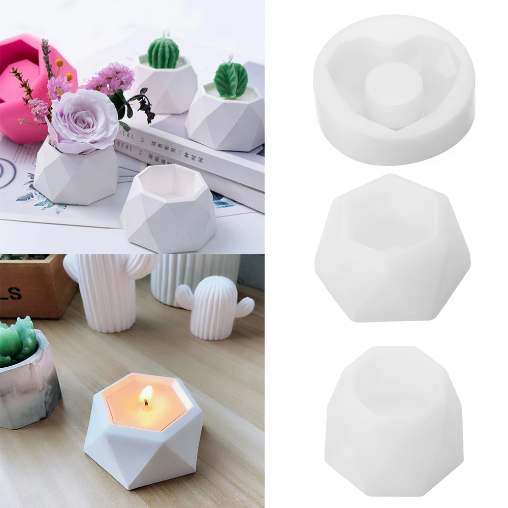 Mini Silicone Plant Pot Molds Form Arts Craft Polygonal Casting Moulds DIY Succulent Flowerpot Clay Mold 3 Styles Concrete Mould