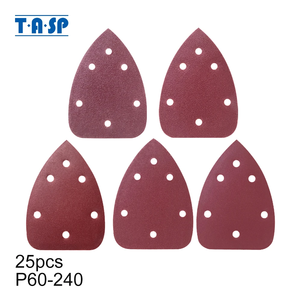 TASP 25pcs 140x100mm Triangle Sander Sandpaper 6 Holes Hook & Loop Mouse Detail Sanding Disc Abrasive Tools for Sander Polisher
