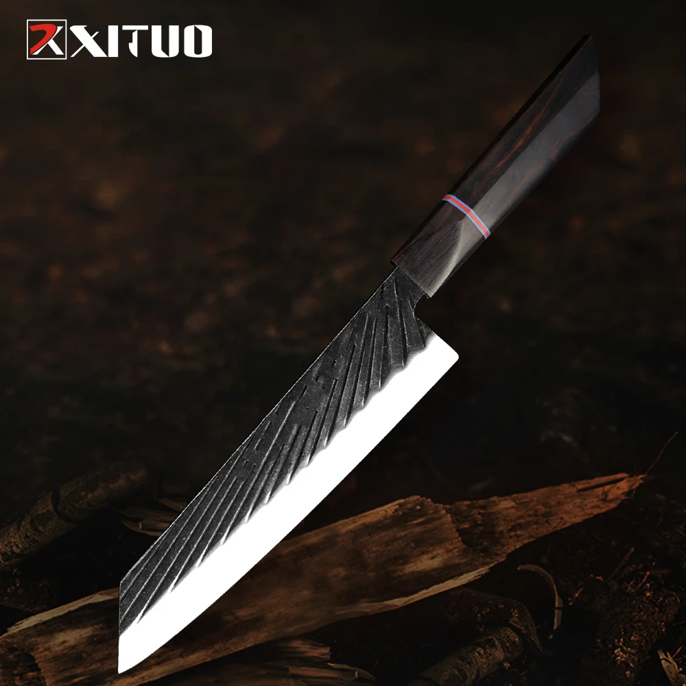 XITUO High Carbon Steel Chef Knife Kiritsuke 440C Steel Hand Forged Anti-stick Cleaver Kitchen Knife Cooking Knife Ebony Handle