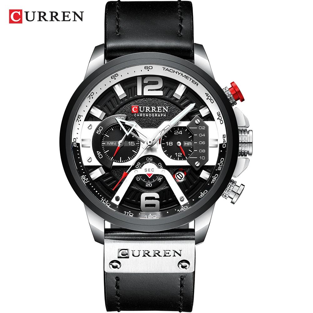 Wristwatch Mens CURREN  Top Brand Luxury Sports Watch Men Fashion Leather Chronograph Watches with Date for Men Male Clock