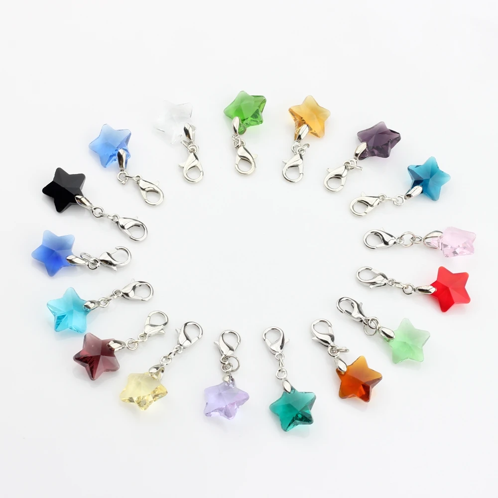 10pcs/lot Colorful Crystal Pink Stars Lobster Clasp Charms 14MM For Glass Living Memory Locket DIY Accessories Free Shipping