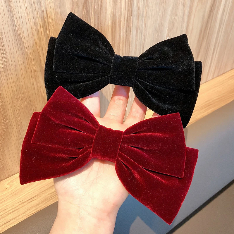 Velvet Bow With Clip Women Girls Elegant Bow Tie Hairpins Vintage Black Wine Red Bow Hair Clip Prom Hair Accessories Party