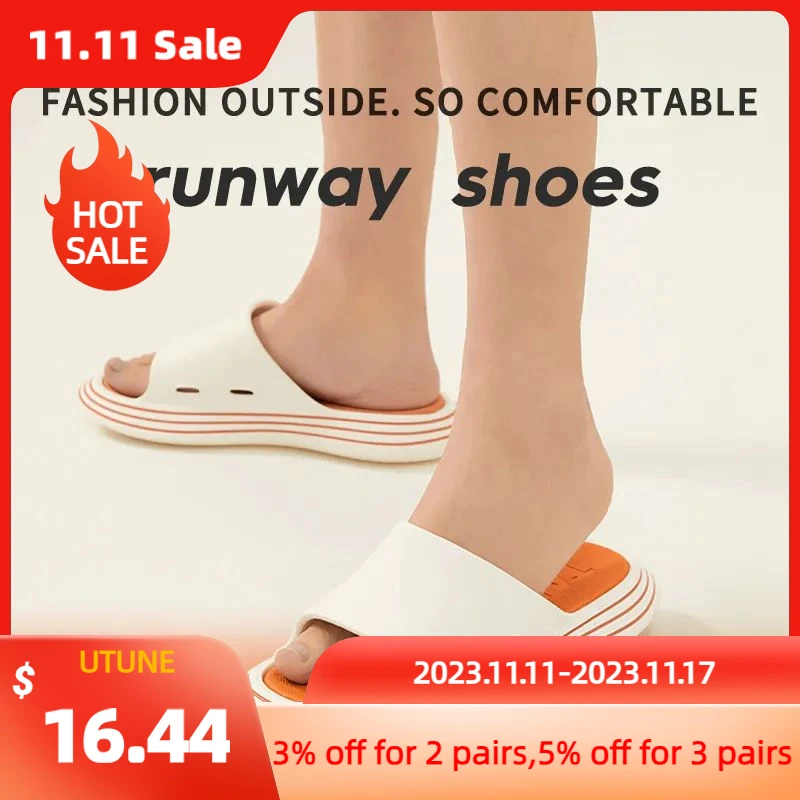 UTUNE Runway Slippers Women Summer Shoes Outside EVA Outdoor Slides Men Soft Thick Sole Non-slip Beach Pool Sandals Indoor Bath