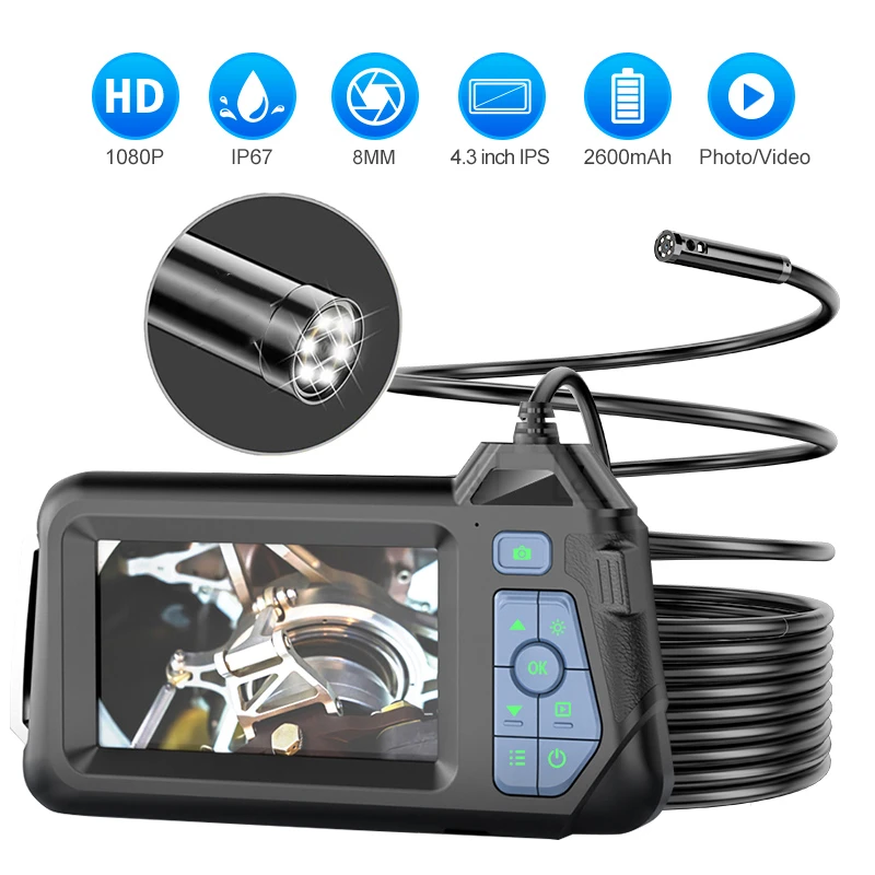 1080P Inspection Camera with 4.3 inch IPS Screen Single & Dual lens Industrial Endoscope With 8 LED for Car Engine Check