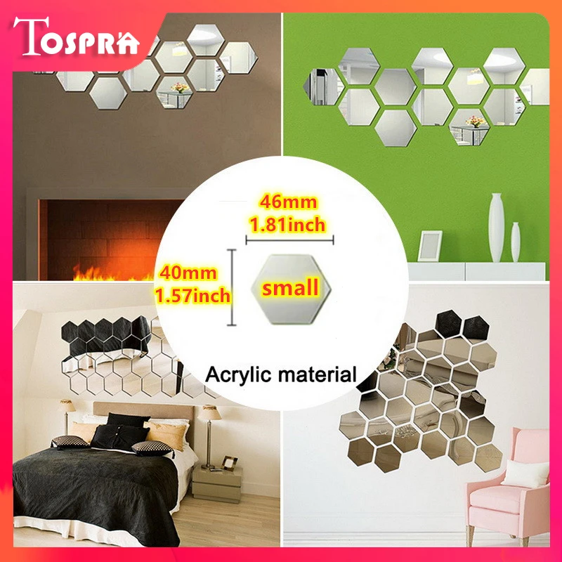 12Pcs/Set 3D Mirror Wall Stickers Home Decor Hexagon Acrylic Mirror Sticker DIY Mural Removable Room Decal Art Ornament For Home