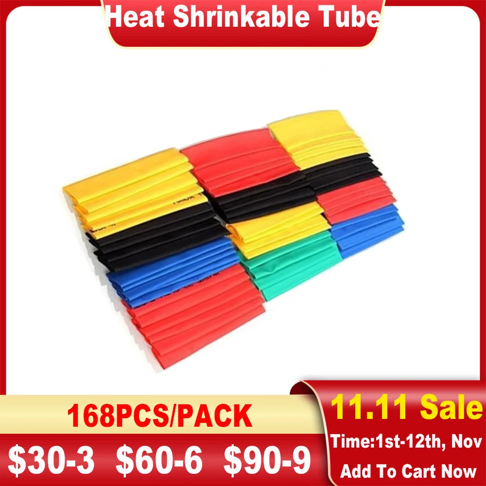 168Pcs/Pack Thermoresistant Tube Heat Shrink Wrapping Kit Shrin Tubing Assorted Size Wire Cable Insulation Sleeving Cable Sleeve