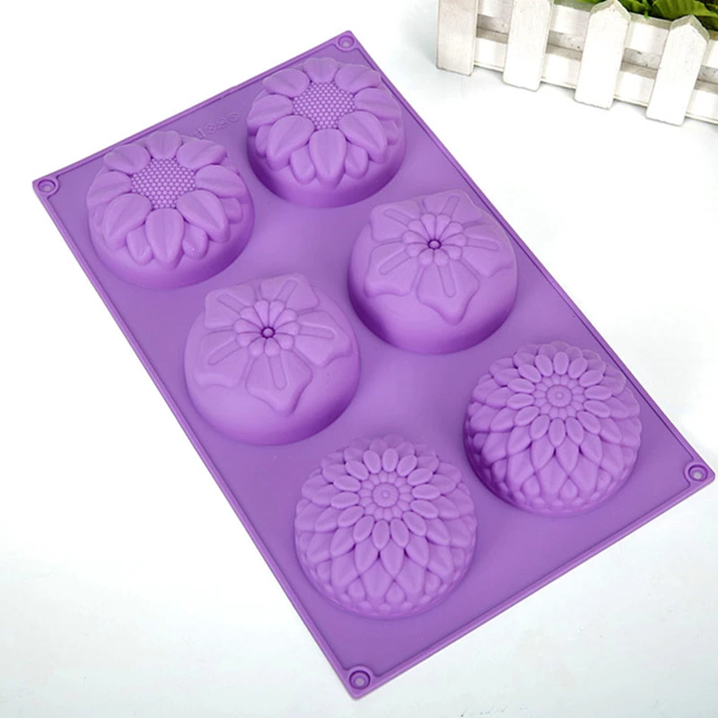 DIY Handmade Soap Mould Baking Accessories 6 Holes Flower Shaped Silicone Non-toxic Fondant Cake Mold Soap Making Kitchen Tools