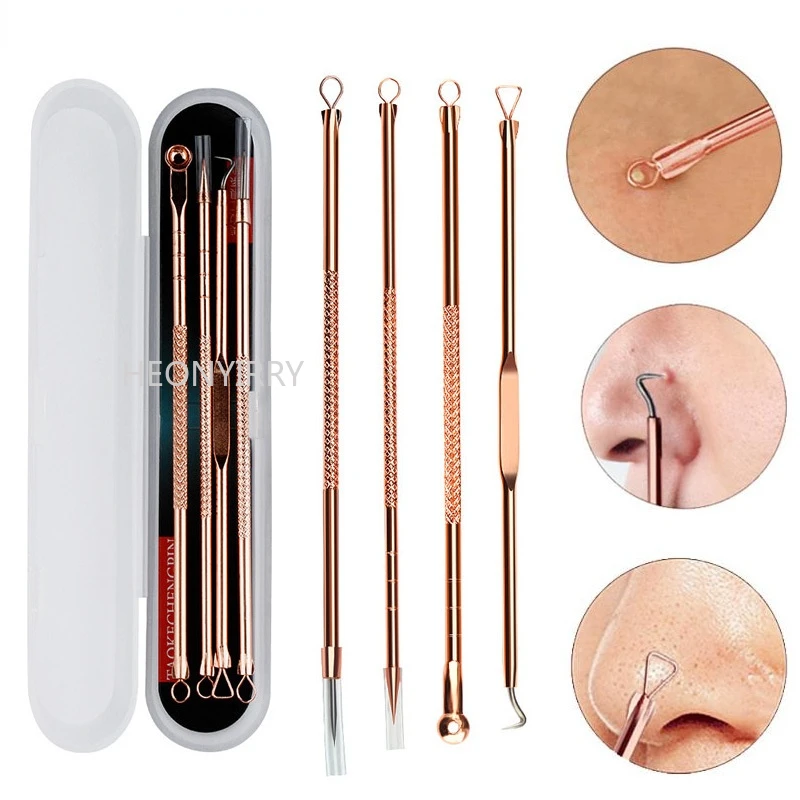 4PCS Acne Blackhead Comedone Black Spot Pimple Blemish Remover Skin Care Women Beauty Acne Treatment Pore Cleanser Needle Hook