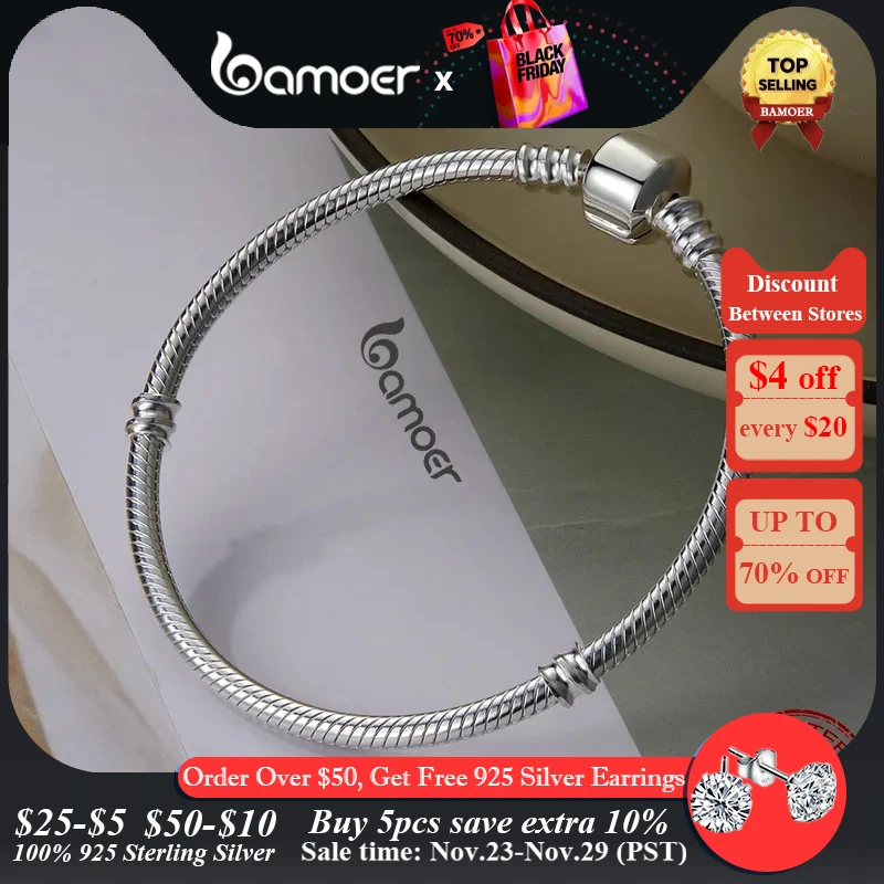 BAMOER 5 Style Silver Color LOVE Snake Chain Bracelet & Bangle 16CM-21CM Pulseras Lobster PA1104