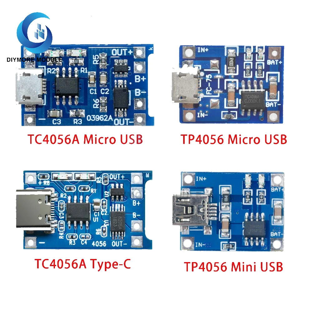 5V 1A Micro USB Type-C 18650 Lithium Li-ion Battery Charging Board TC4056A TP4056 With Protection Functions PCB For Arduino DIY