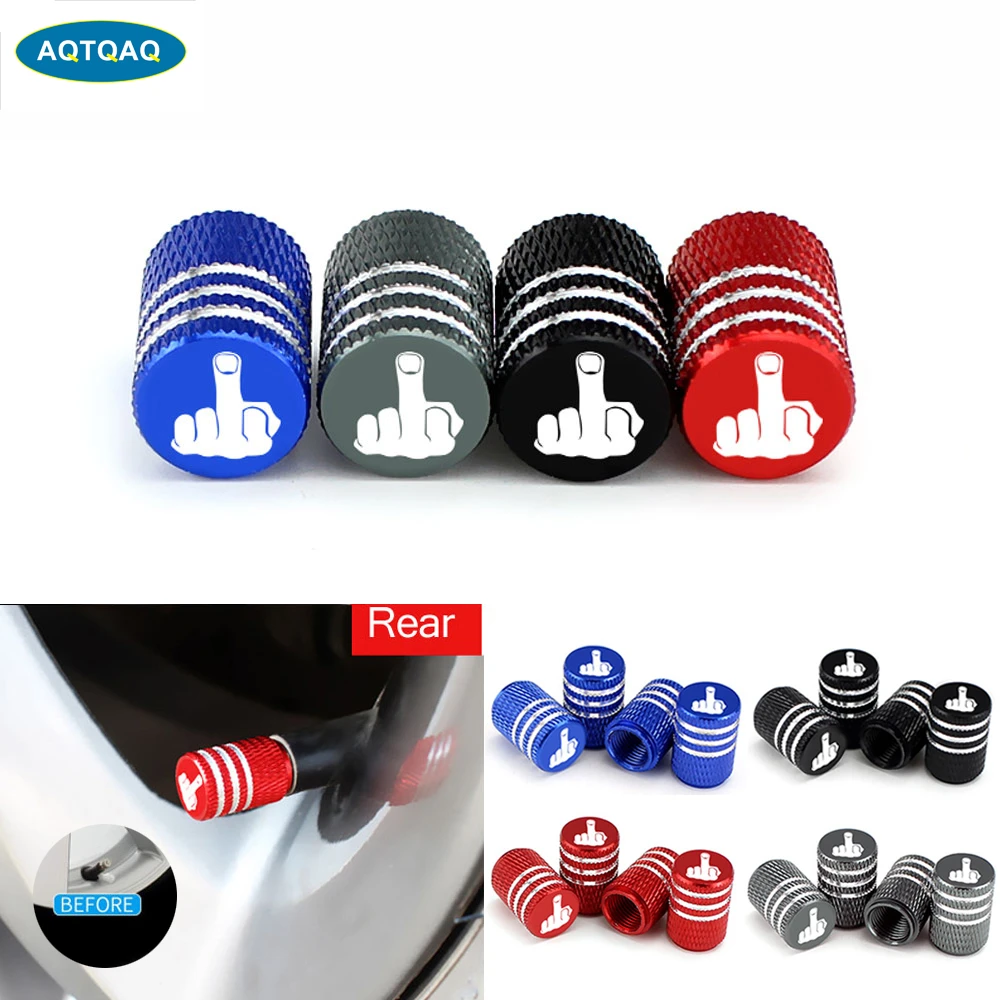 4Pcs/Set Middle Finger Tire Stem Valve Caps Aluminum Car Dustproof Caps Tire Wheel Stem Air Valve Caps