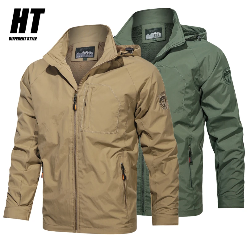 2021 Brand Men's Windbreaker Jackets Mens Soft Shell Overcoat Hiking Outdoor Military Hooded Coat Trim Casual Male Clothing 5XL