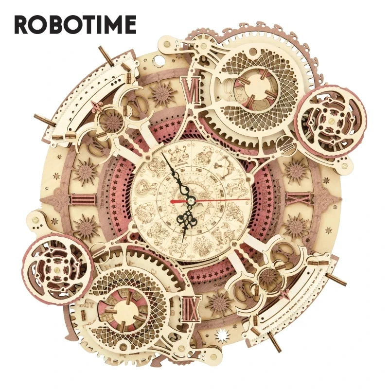 Robotime TIME ART 3D Wooden Model Building Block Kits Zodiac Wall Clock DIY Assembly Toy Gift for Children Kids Adult LC