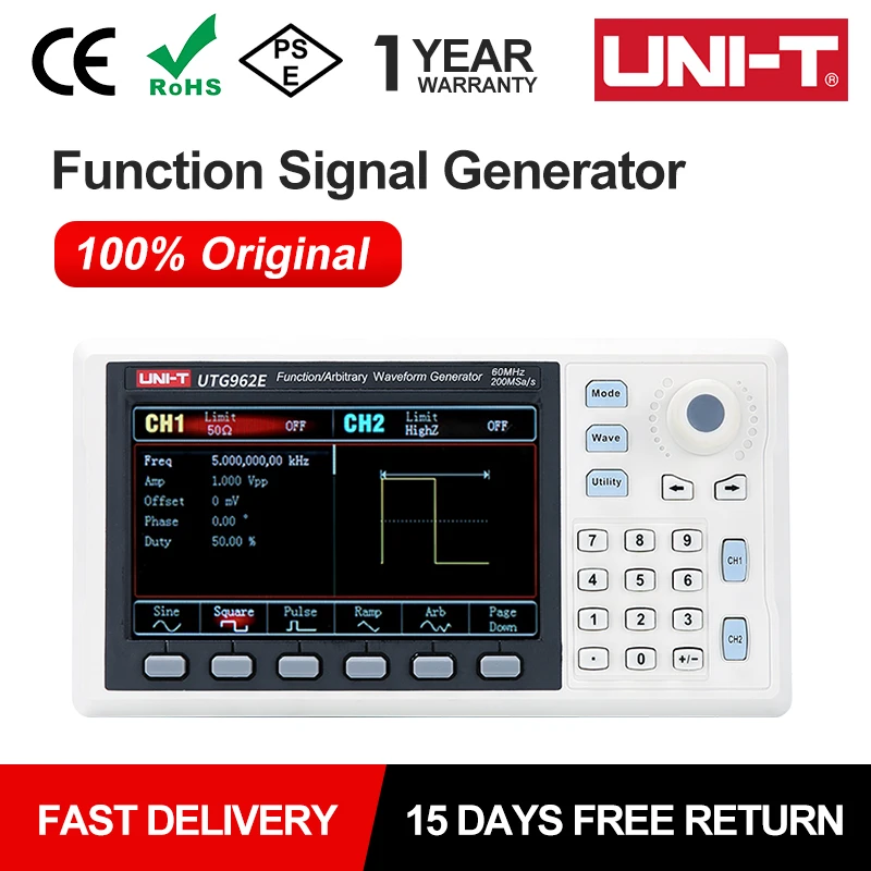 UNI-T UTG932 UTG962 Function Signal Generator 30Mhz 60Mhz Dual Channel Frequency Sine Wave Arbitrary Waveform Generator