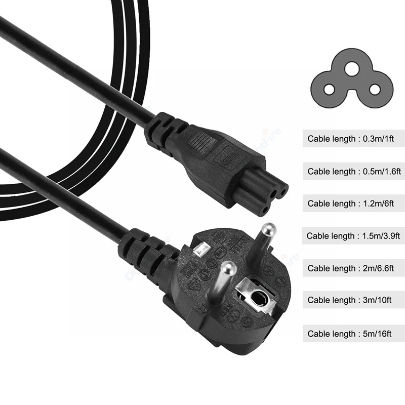 0.3-5m Power Adapter Cord Notebook Power Supply Cable EU Plug IEC C5 Power Extension Cords For HP Dell Lenovo Asus Laptop LG TV