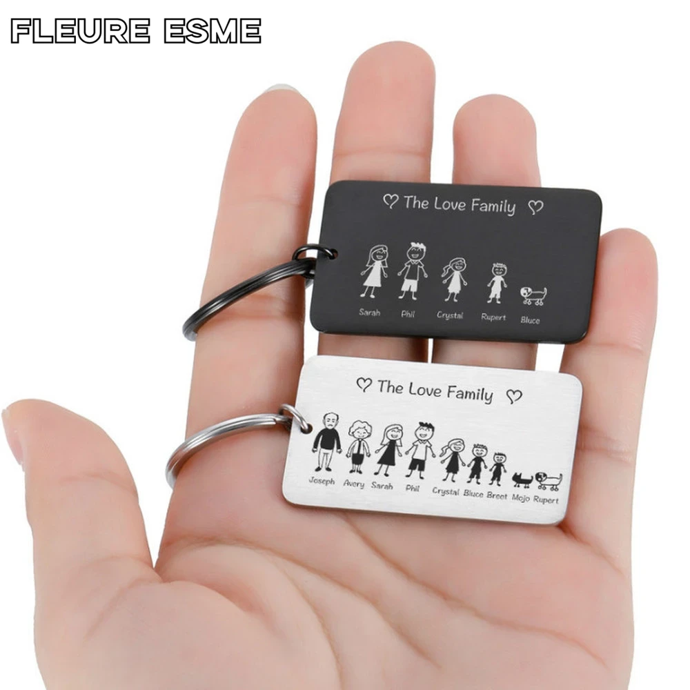 Love Cute Keychain Engraved Family Gifts for Parents Children Present Keyring Bag Charm Families Member Gift Key Chain