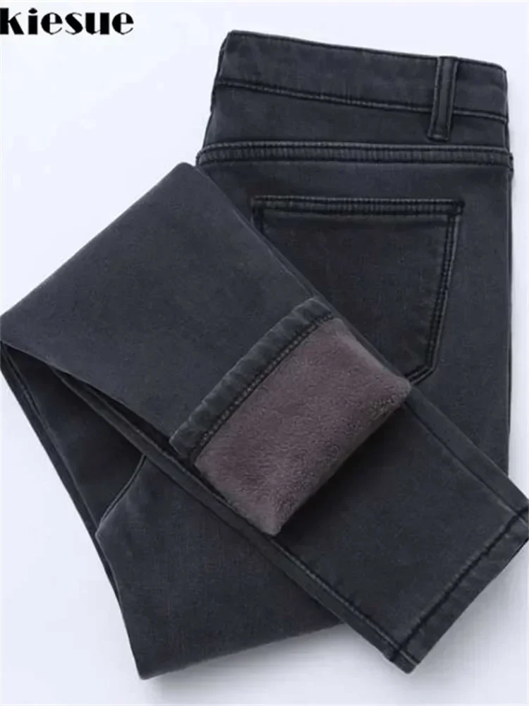 2019 Winter Jeans Women Gold Fleeces Inside Thickening Denim Pants High Waist Warm Trousers Female jeans woman Pants Plus size