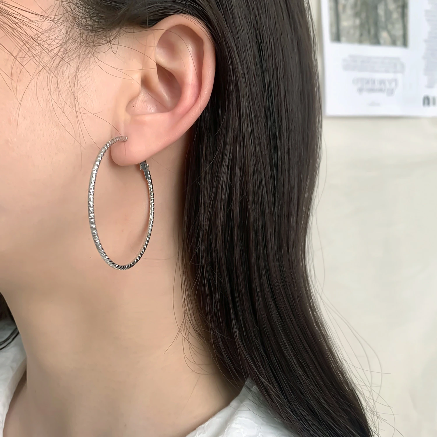 Exaggerated Big Thin Hoop Earrings For Women Simple Shiny Starry Large Circle Earrings Party Jewelry Boucles d'oreill