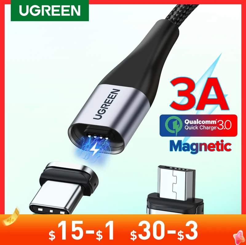 UGREEN Magnetic Charge Cable Fast Charging USB Type C Cable Magnet Micro USB Data Charging Wire Mobile Phone Cable USB Cord