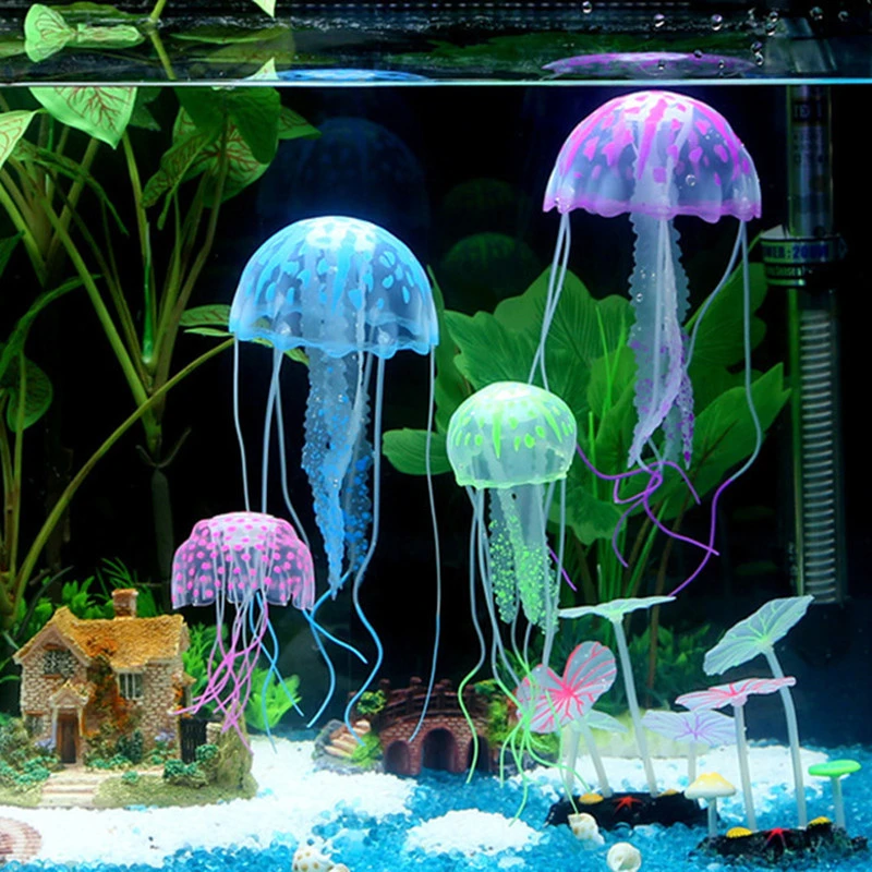 Glowing Artificial Vivid Jellyfish Silicone Fish Tank Decor Aquarium Decoration Ornament 3 Months Warranty