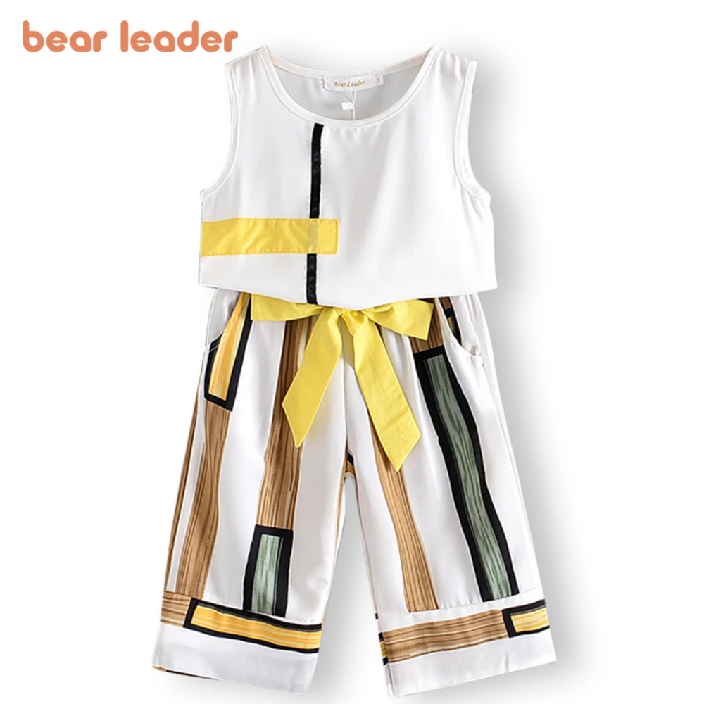 Bear Leader Girls Clothing Sets  Summer Fashion girls sleeveless Splicing design T-shirt+Casual pants 2Pcs Girls Clothes