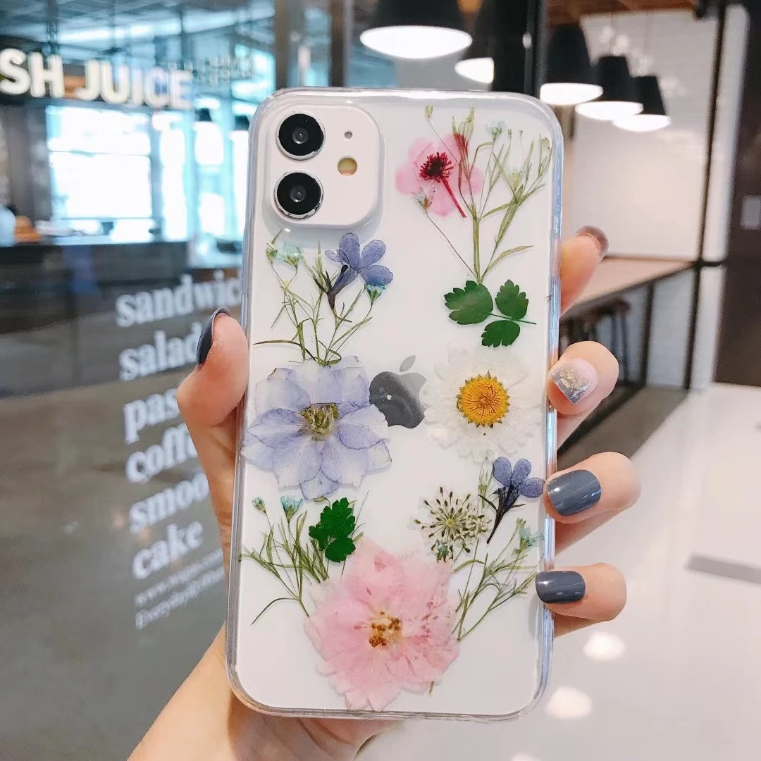 Qianliyao Real Dried Flower Cases For iPhone X XS Max XR 7 8 Plus 13 12 11 Pro Max SE 2020 Case Handmade Soft Fresh Flower Cover