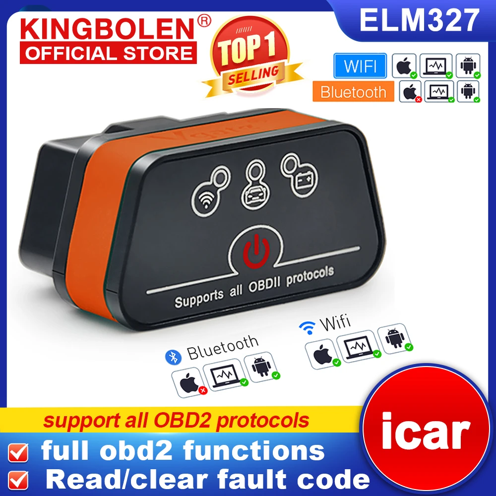 ICAR 2 OBD2 Car Diagnostic Tool ELM327 Wifi/BT For IOS/Android OBDII Protocols with ELM327 V1.5 PIC18F25K80 Chip VGATE Scanner