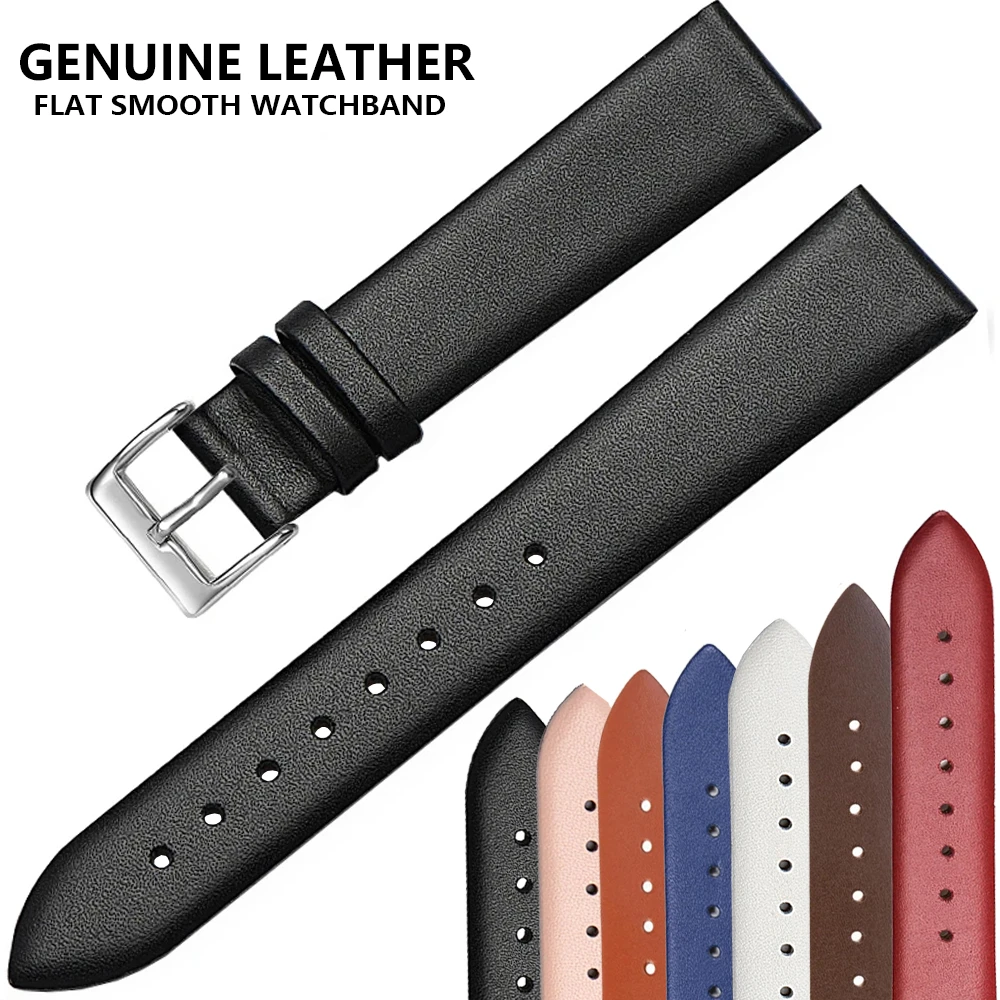 New Genuine Leather Watch Strap Band 12mm/14mm/16mm/18mm/20mm 22mm Smooth Watchbands Stainless Steel Buckle + Free Tool