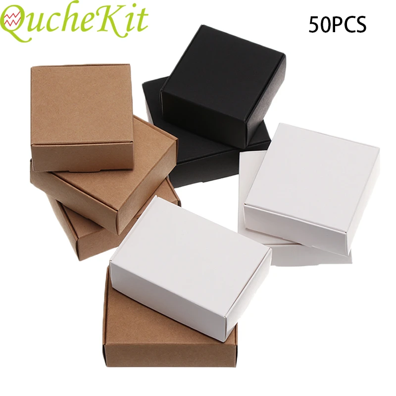50pcs/lot Square White Handmade Candy Soap Box Jewelry Black Packing Gift Boxes Wedding Birthday Party Gifts Packaging Supplies