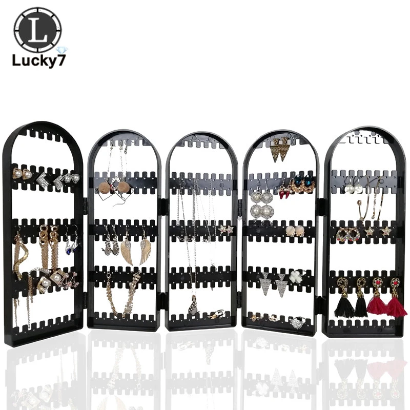 120/180/240/360holes Plastic Clear Earrings Studs Display Rack Folding Screen Earring Jewelry Display Stand Holder Storage Box