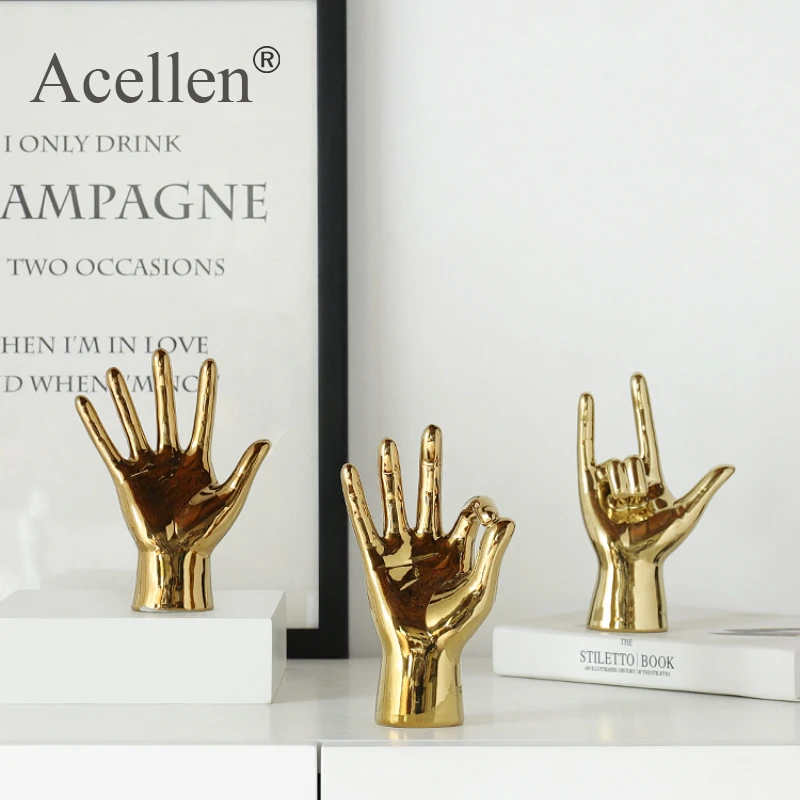 Nordic Gold-plated Creative Finger Arrangement Home Decor Modern Resin Miniature Figurines Home Decoration Accessories Desk