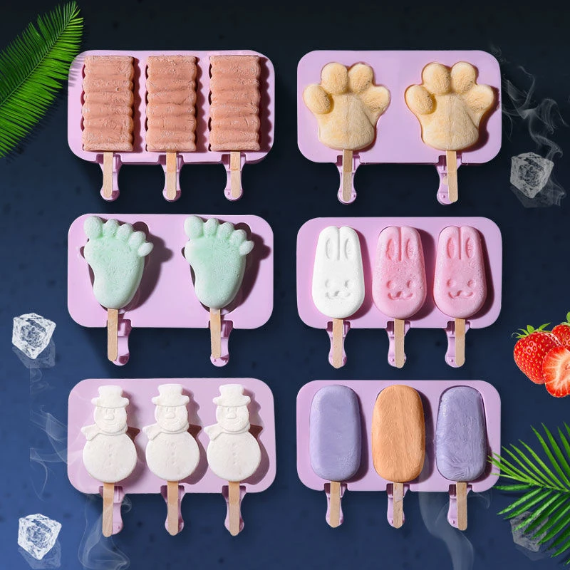 Silicone Ice Cream Mold Animal Shape Jelly Ice Hockey Machine DIY Food Supplement Tool Popsicle Stick Summer hot Sale