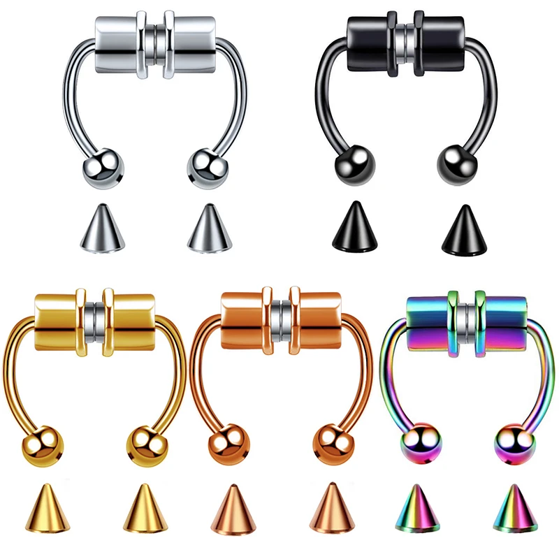 Magnet Septum Ring Non Pierced Magnetic Nose Rings Stainless Steel Fake Piercing Nose Ring Faux Earring Clip Piercing Jewelry