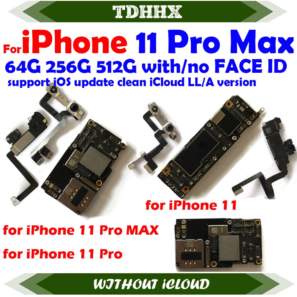 Free Shipping Unlocked Logic Board Clean iCloud For iPhone 11 Pro Max Full Working Motherboard Support iOS Update 4GLTE Cellular