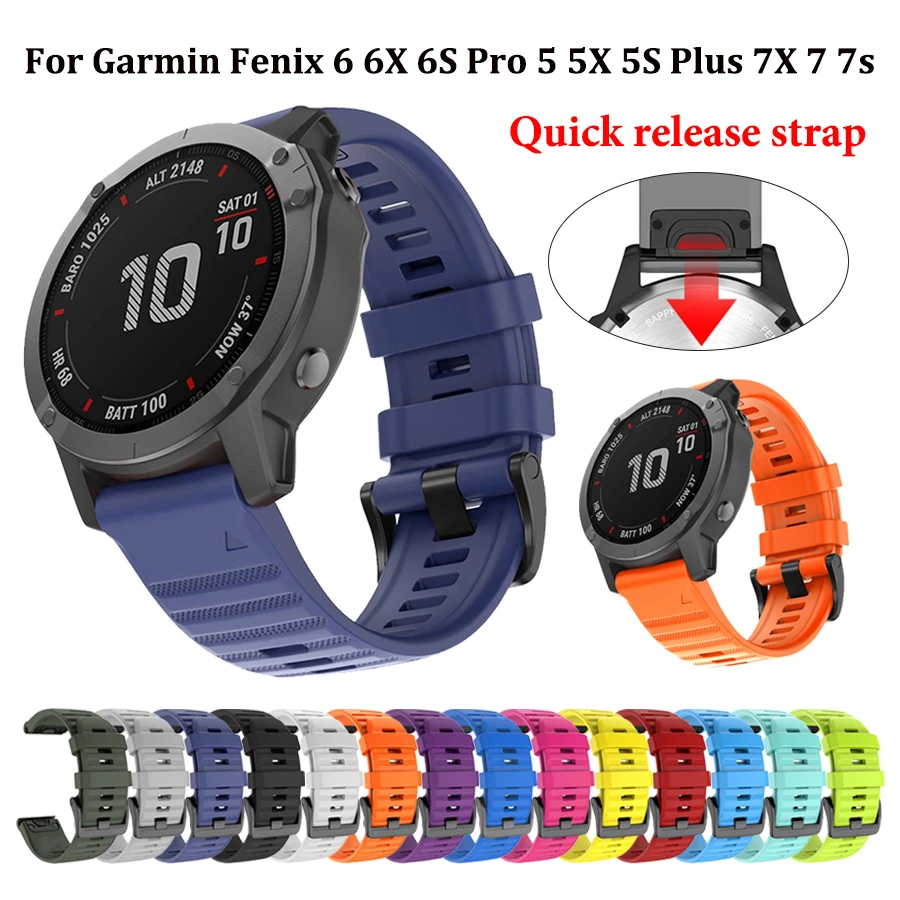 20 22 26mm Smart Watch Band Sport Silicone Quick Release Replacement Strap for Garmin Fenix 6 6S 6X Pro 5 5X 5S 3 3 HR Wristband