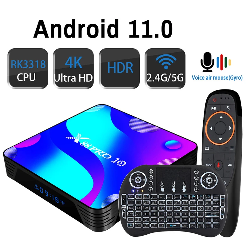 Transpeed Android 11TV Box X88 PRO 10 PK3318  2,4G&5.8G Wifi 3D RK3318 4K Youtube Fast Speed Set Top TV BOX
