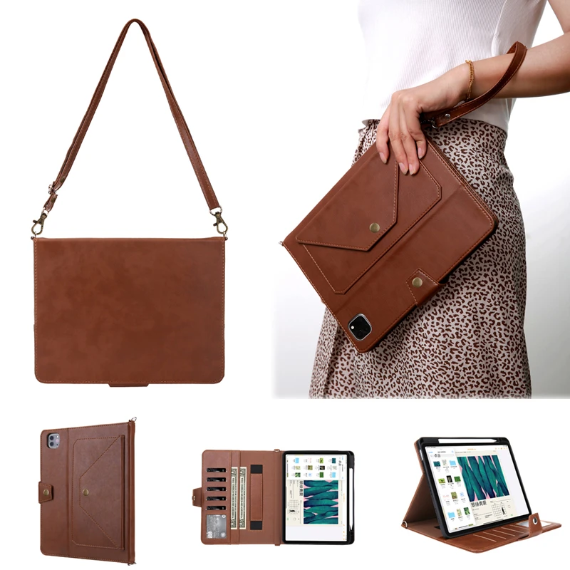For iPad Pro 2021 Envelope Shoulder Bag Case iPad Air4 Handstrap Leather Case Flip Wallet Smart Cover For iPad Pro 11