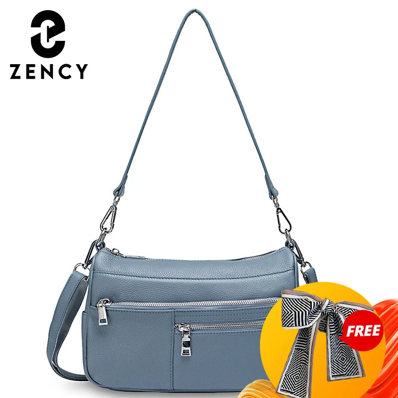 Zency Noble Temperament Women Shoulder Bag 100% Genuine Leather Winter Linen Blue Fashion Crossbody Purse Beige Hobos Handbag